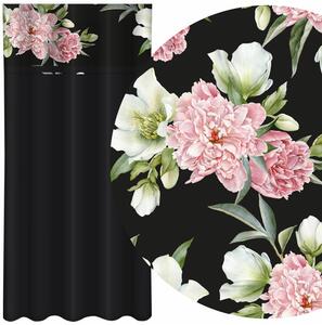 Egyszerű fekete függöny rózsaszín és fehér pünkösdi rózsaszínű függönyökkel Szélesség: 160 cm | Hossz: 250 cm