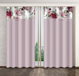 Egyszerű világos lila függöny rózsaszín és bordó bazsarózsák nyomtatásával Szélesség: 160 cm | Hossz: 270 cm