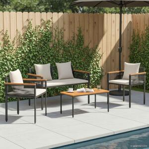 Kültéri Bútor Szett 4 pcs Fekete és krémfehér PE Rattan