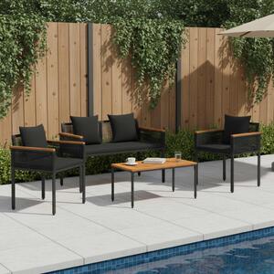 Kültéri Bútor Szett párnával 4 pcs Fekete PE Rattan