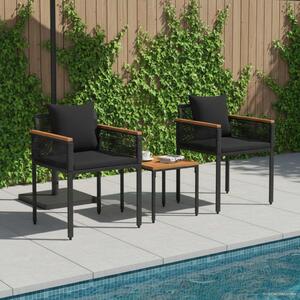 VidaXL Kültéri Bútor Szett párnával 3 pcs Fekete PE Rattan