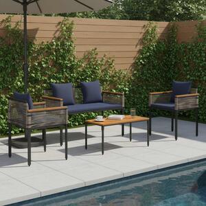 VidaXL Kültéri Bútor Szett párnával 4 pcs Szürke és sötétkék PE Rattan