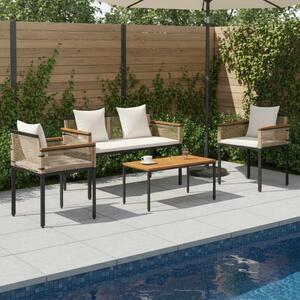 Kültéri Bútor Szett párnával 4 pcs Beige és Krémszínű PE Rattan