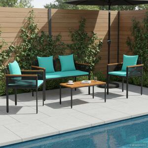 VidaXL Kültéri Bútor Szett párnával 4 pcs Fekete és Türkiz PE Rattan