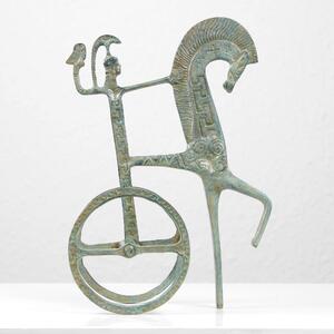 Görög harci szekér szobor (Bronz szobor) kis figura zöld