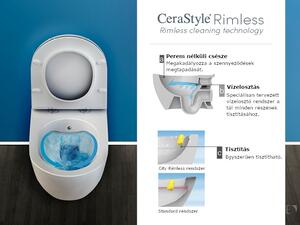 CeraStyle CITY fali WC - perem nélküli - rimless - rejtett szerelésű - mély öblítés