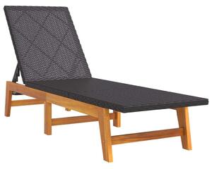VidaXL Napozóágy - Akácfa és Polyrattan - Fekete-Barna - 200cm