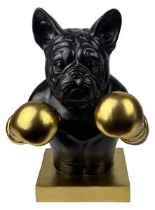 Boxoló bulldog szobor – pop art kutya dekor fekete-aranyban