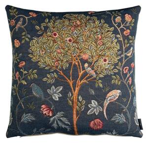Kék párnahuzat, fa és madarak – jacquard szövésű design
