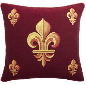 Piros párna, öt arany liliom (fleur-de-lis) (jacquard szövés) gobelin kötés