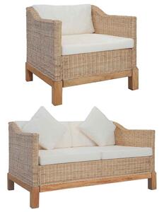 2 részes természetes rattan kanapészett párnákkal