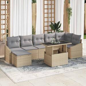 Kerti Kanapé Szett 8 pcs Beige és Világosszürke polirattan