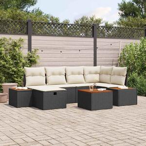 VidaXL Kerti Kanapé Szett 7 pcs Fekete 55 x 62 x 69 cm Poli rattan