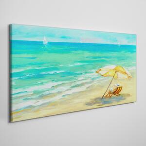 Vászonkép Beach Sea Waves Umbrella