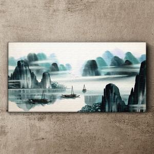 Vászonkép Kínai tintasugaras csónakok