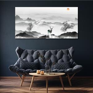 Vászonkép Állati szarvasfák hegyek