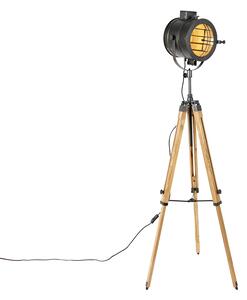 Fekete állványos állólámpa, fa stúdióponttal - Radient