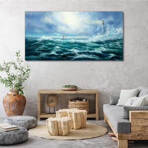 Vászonkép Vihar hullámok világítótorony