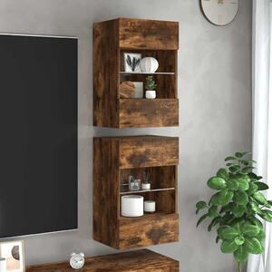 2 db füstös tölgy fali szekrények LED világítással TV-hez 40x30x60,5 cm