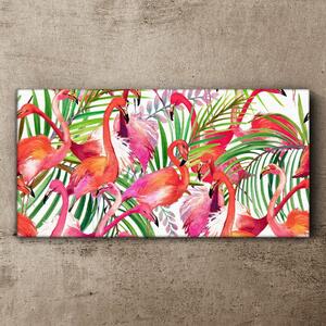 Vászonkép Modern flamingók levelek