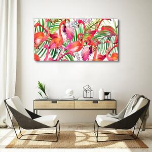Vászonkép Modern flamingók levelek