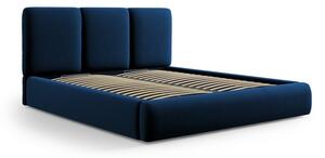 Sötétkék bársony kárpitozott ágyneműtartós franciaágy ágyráccsal 200x200 cm Brody – Mazzini Beds
