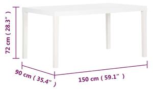 VidaXL fehér polipropilén kerti asztal 150 x 90 x 72 cm
