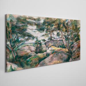 Vászonkép Sziklák az erdőben Cézanne-ban