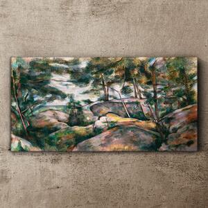 Vászonkép Sziklák az erdőben Cézanne-ban