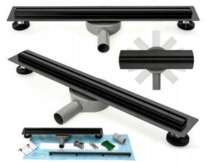 Rea Neox Pro Slim, zuhanylefolyó 80 cm 360 fokban forgó szifonnal, matt fekete, REA-G8902