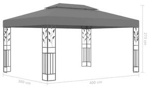 VidaXL antracitszürke dupla tetős pavilon LED fényfüzérrel 3 x 4 m