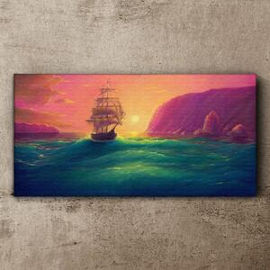 Vászonkép Tengeri naplemente hajó