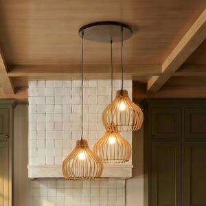 TEMAR LIGHTING Lógó világítás Barrel fa árnyékokkal, 3 izzós, kerek, dimmelhető, Világos fa, Nappali / Étkező, Fa, Vidéki otthon / Rusztikus