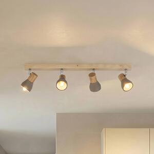 Lindby Filiz spotlámpa, 4 lámpás, 77 cm, fa, beton, E14, dimmelhető, Alu / szürke / cink, Hálószoba, Beton, Skandináv