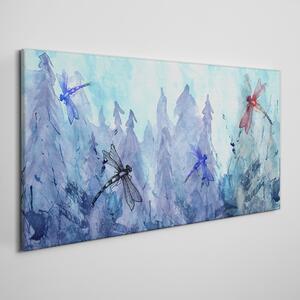 Vászonkép Akvarell szitakötő erdő