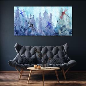 Vászonkép Akvarell szitakötő erdő