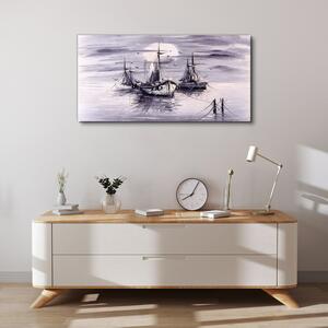Vászonkép Éjszakai hold tengeri hajók