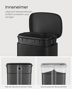 30 literes pedálos szemetes, acél, belső vödörrel, halk záródású fedéllel, fekete
