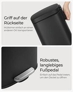 30 literes pedálos szemetes, acél, belső vödörrel, halk záródású fedéllel, fekete