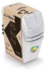 Sortibox 3 Darabos Szelektív Hulladékgyűjtő Rendszer Szett Döntött 3x25l Kőszürke