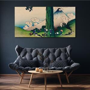Vászonkép Hegyi fa falusiak felhők