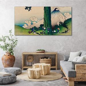 Vászonkép Hegyi fa falusiak felhők