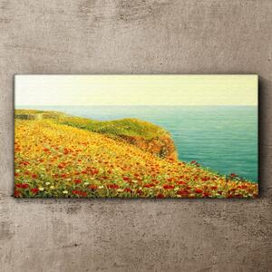 Vászonkép Virágok tengerparti tengeri szikla
