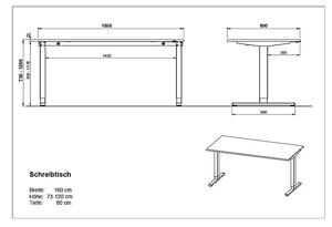 Íróasztal elektromosan állítható magassággal tölgyfa dekoros asztallappal 80x160 cm Lissabon – Germania