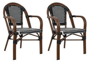King Home Cafe Paris Kerti Karfás Szék Szett Alumínium Szintetikus Rattan Fekete-Fehér Fonott 2 db