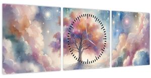 Kép – Életfa a felhőkben (órával) (90x30 cm)