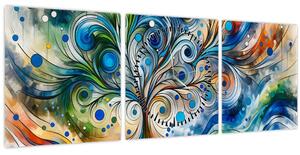 Kép – Színes energikus fa (órával) (90x30 cm)