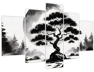 Kép – Fekete-fehér bonsai (150x105 cm)