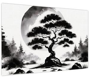 Kép – Fekete-fehér bonsai (90x60 cm)