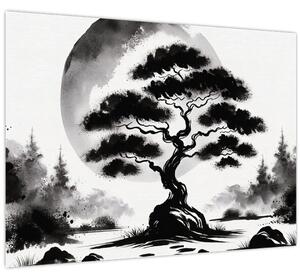 Kép – Fekete-fehér bonsai (70x50 cm)